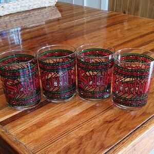 Vintage Houze Christmas Seasons Greetings Old Fashioned Glasses Set Of 4